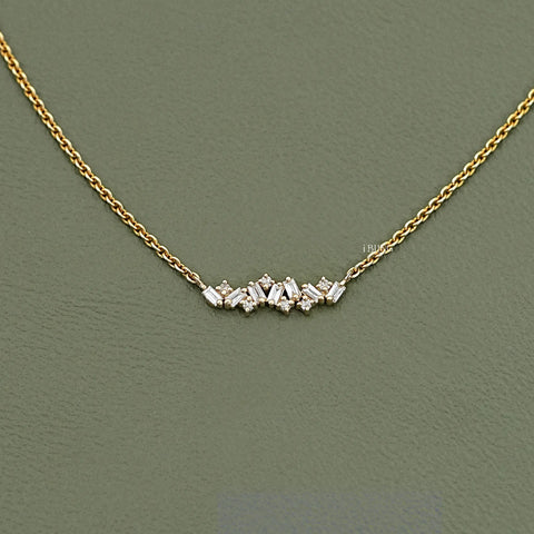 Baguette Cut Lab Diamond Cluster Necklace