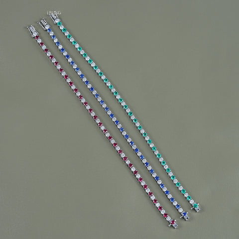 Multi Gemstone Round Diamond Tennis Bracelet