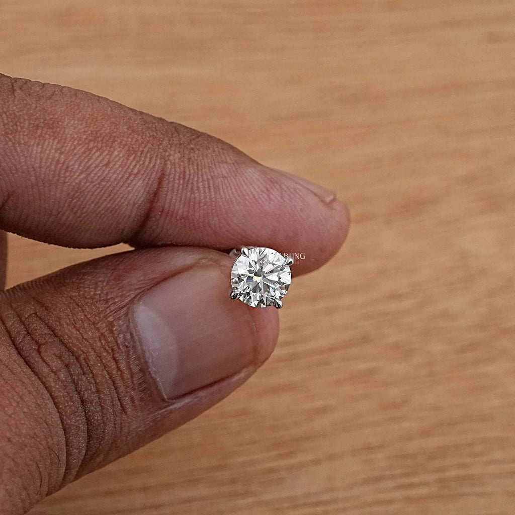 Round Cut Lab Diamond Screw Back Men's Stud Earrings