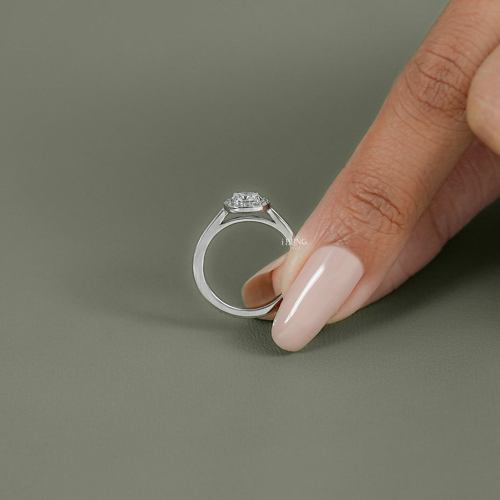 Round Cut Lab Diamond Solitaire Halo Engagement Ring