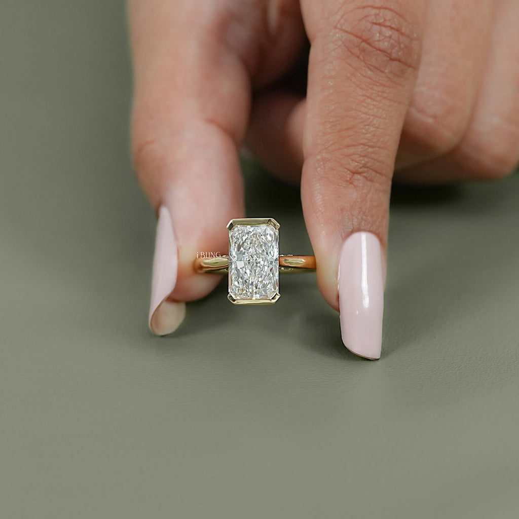 Radiant Half Bezel Set Lab Diamond Solitaire Ring