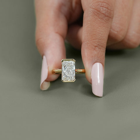 Radiant Half Bezel Set Lab Diamond Solitaire Ring
