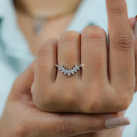 Marquise-Cut Lab Grown Diamond Curved Band