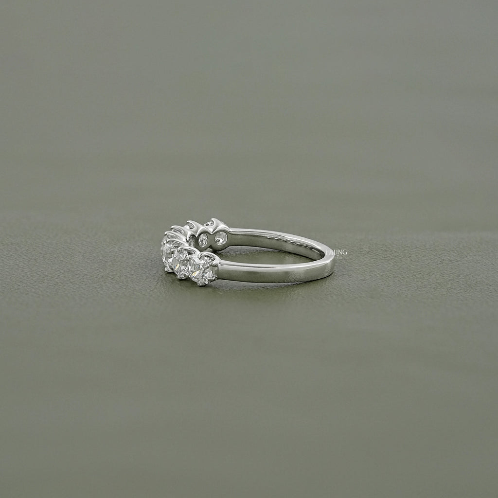 Old Mine Cushion Cut Lab Diamond Half Eternity Wedding Band