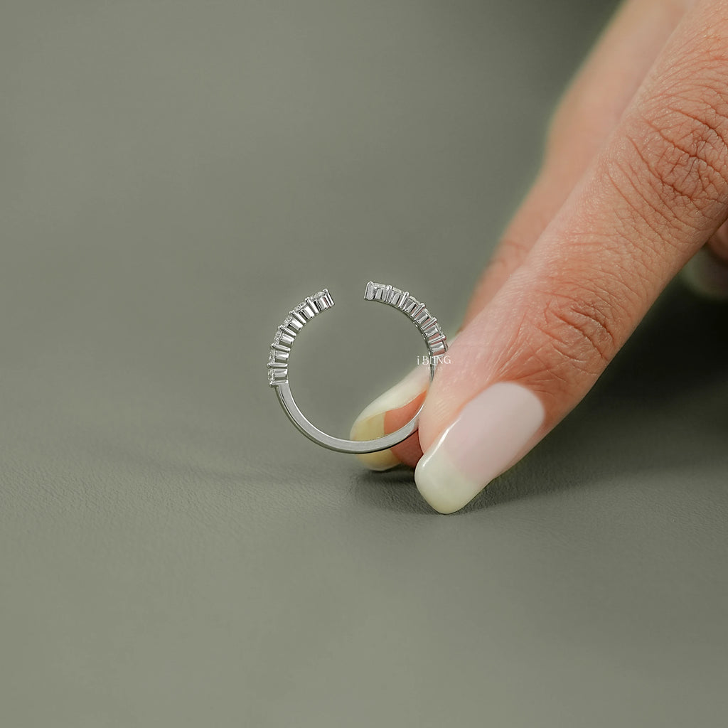 Round Cut Diamond Open Cuff Wedding Band