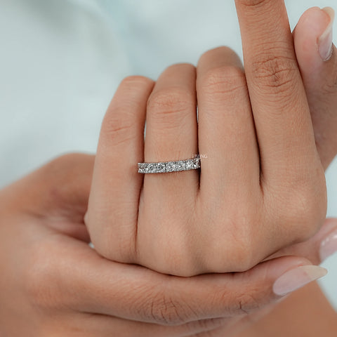 Round Lab Diamond Half Eternity Wedding Band