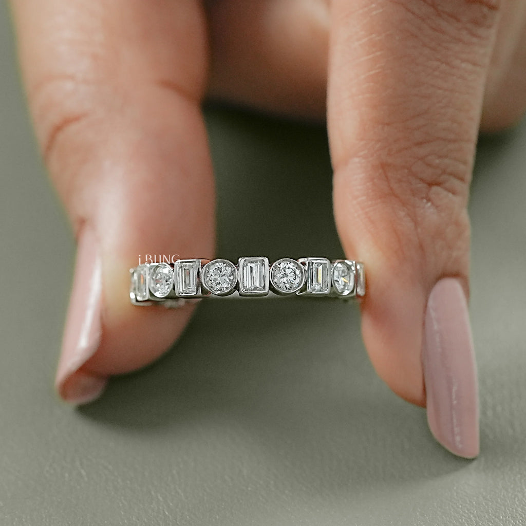 Round & Baguette Diamond Bezel Set Alternative Band