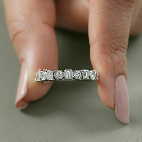 Round & Baguette Diamond Bezel Set Alternative Band