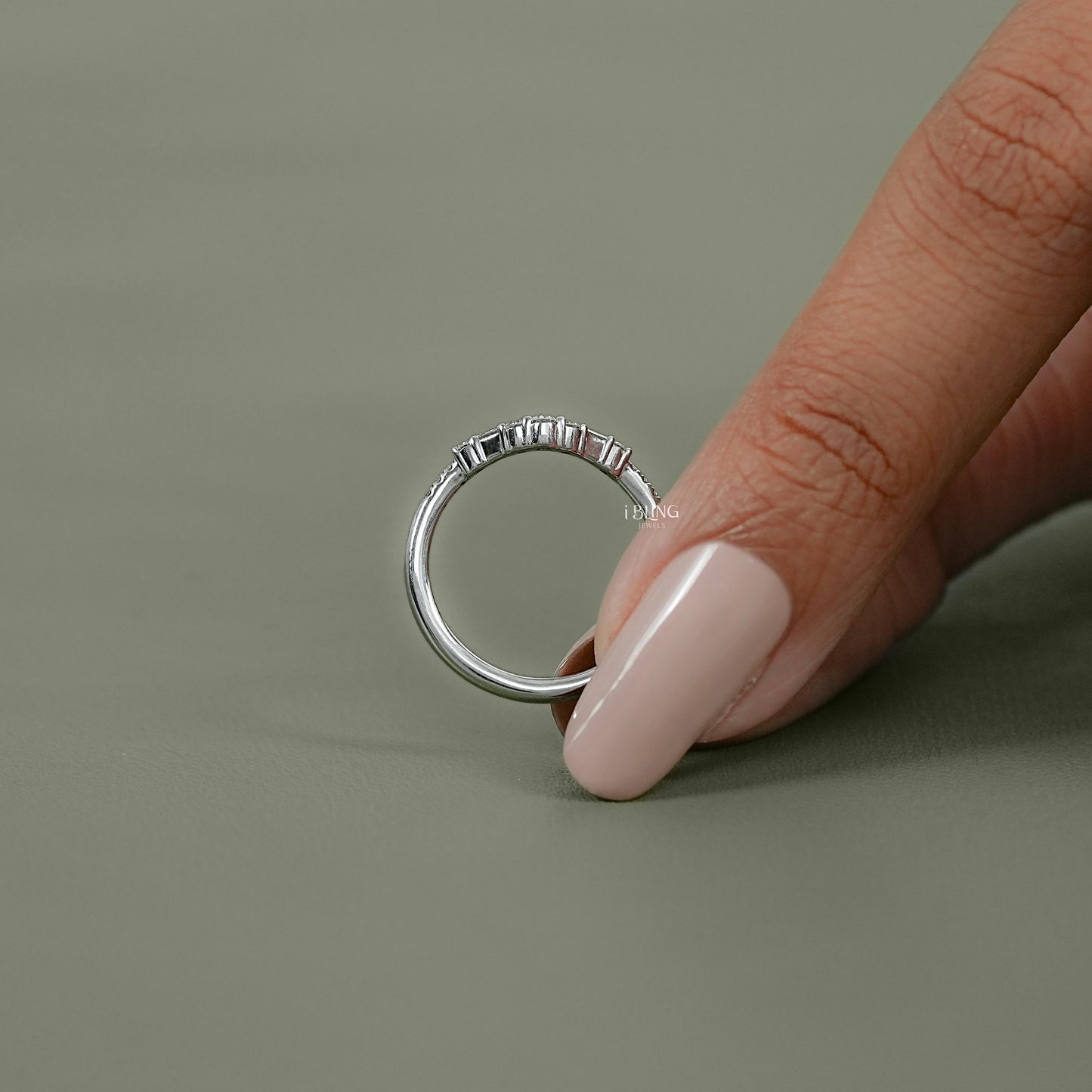Baguette & Round Lab Diamond Curved Wedding Band Wedding Band