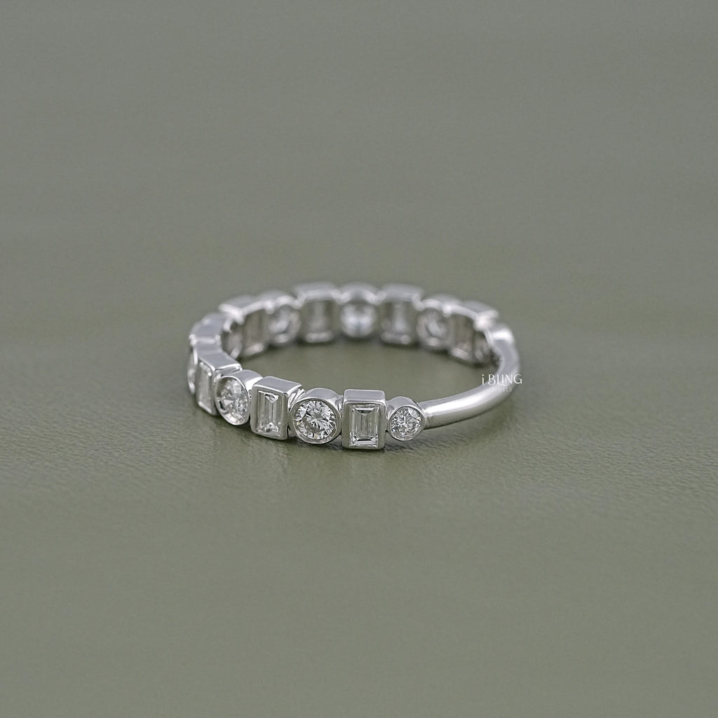 Round & Baguette Diamond Bezel Set Alternative Band