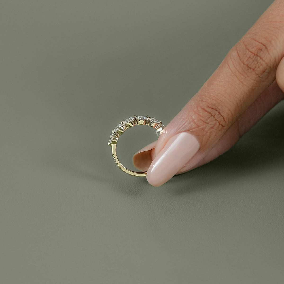 Round Lab Diamond Half Eternity Wedding Band Band