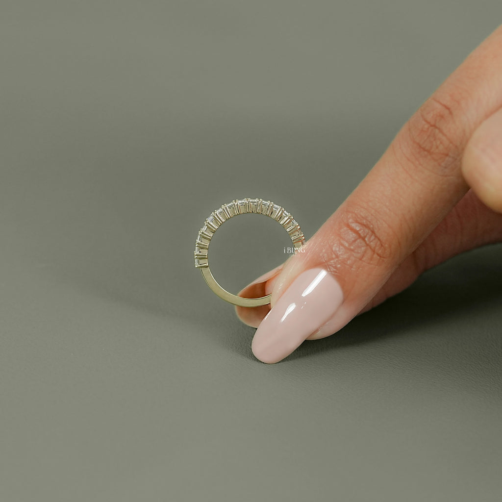 Emerald Cut Lab Diamond Half Eternity Band