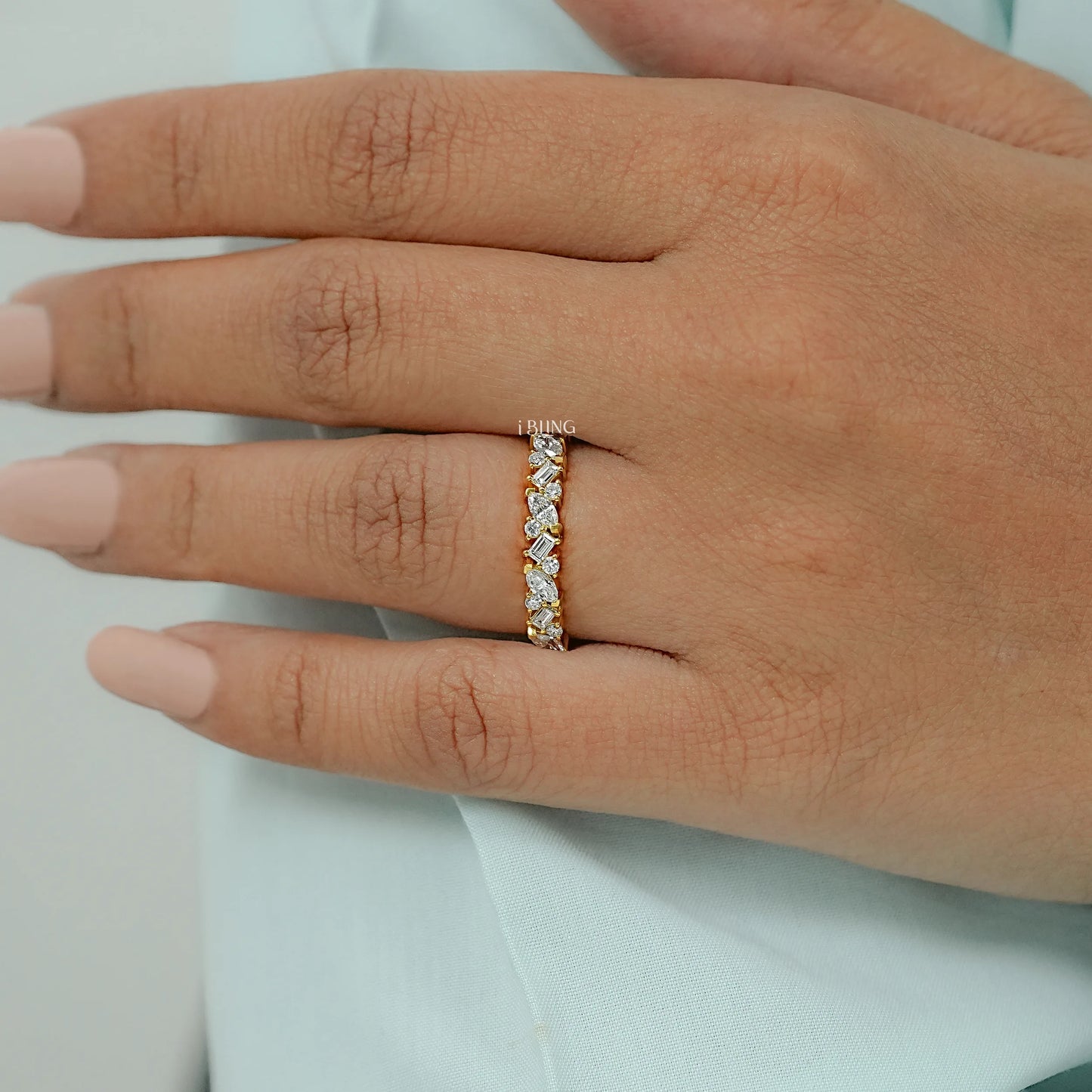 Multi Shape Lab Diamond Half Eternity Band