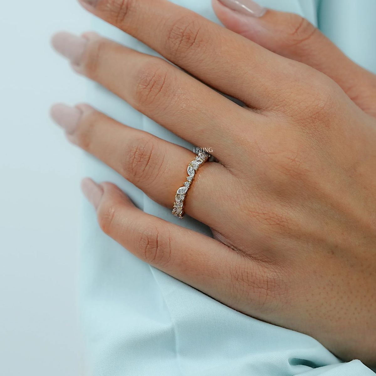 Marquise & Round Lab Diamond Eternity Wedding Band