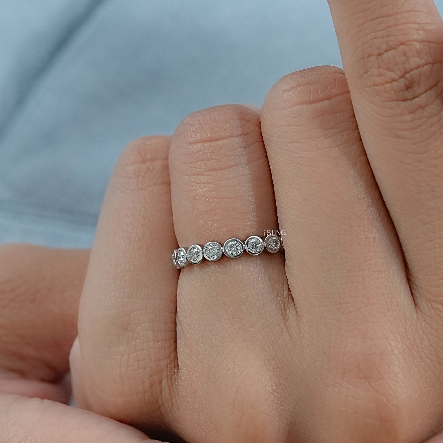 Bezel Set Lab Grown Diamond Half Eternity Band Band