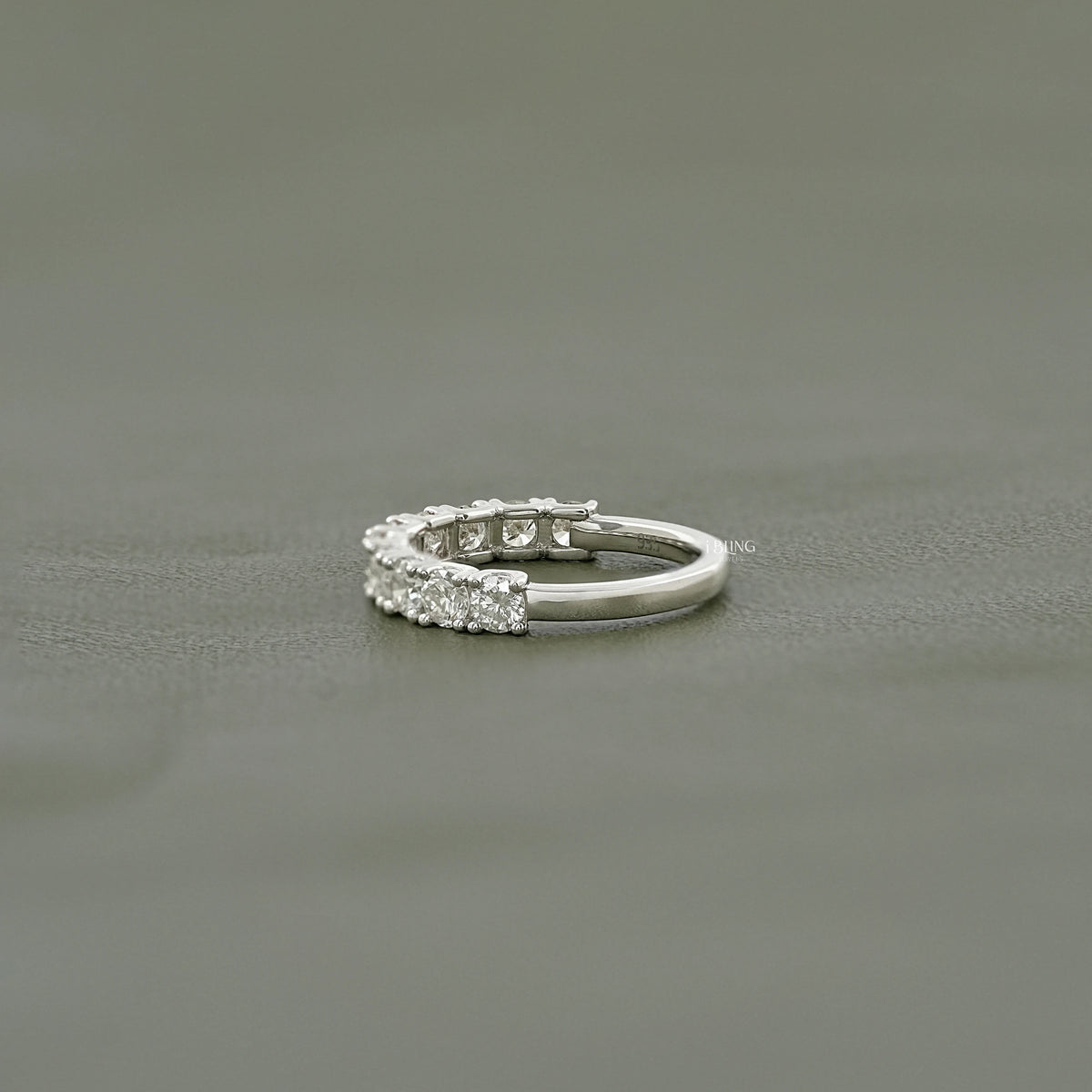 Round Lab Diamond Half Eternity Wedding Band