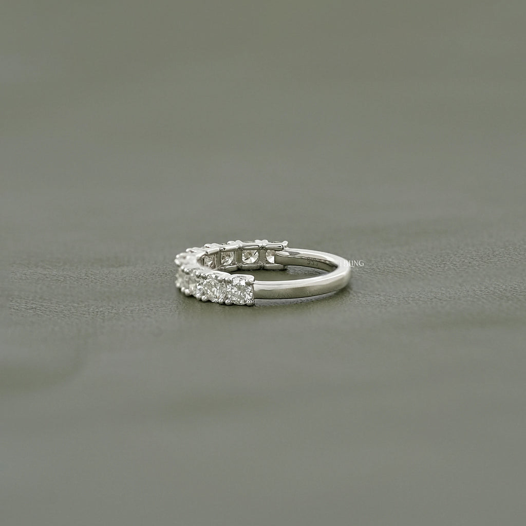 Round Lab Diamond Half Eternity Wedding Band