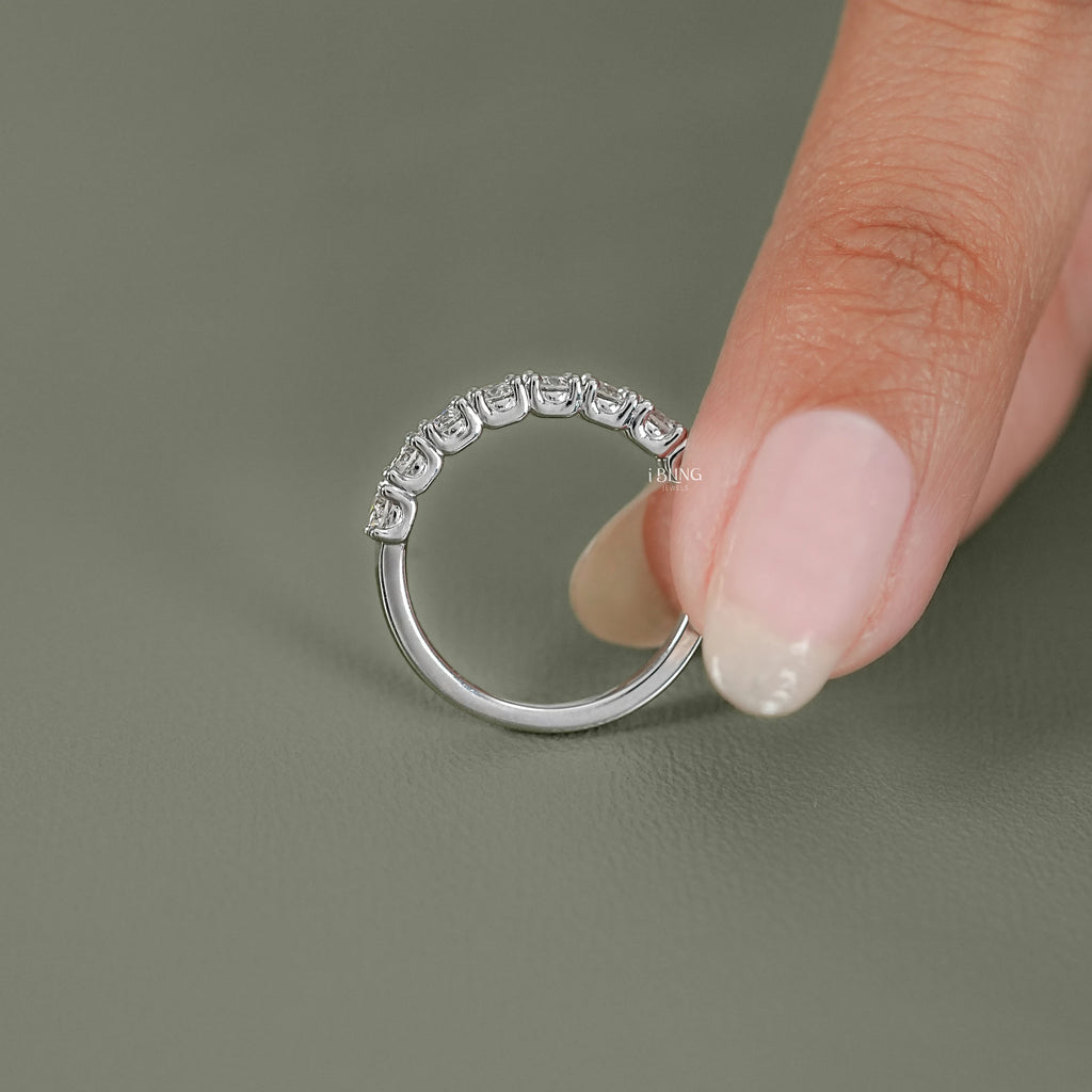 Round Lab Diamond Half Eternity Wedding Band