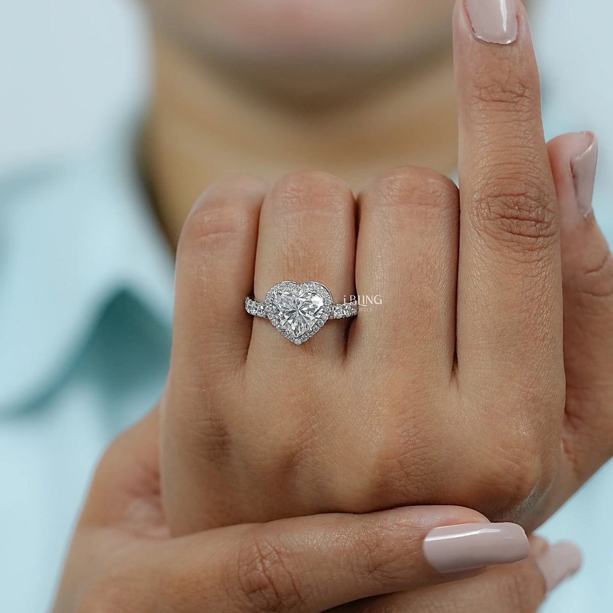 Heart Cut Halo Diamond Accent Engagement Ring Solitaire Ring