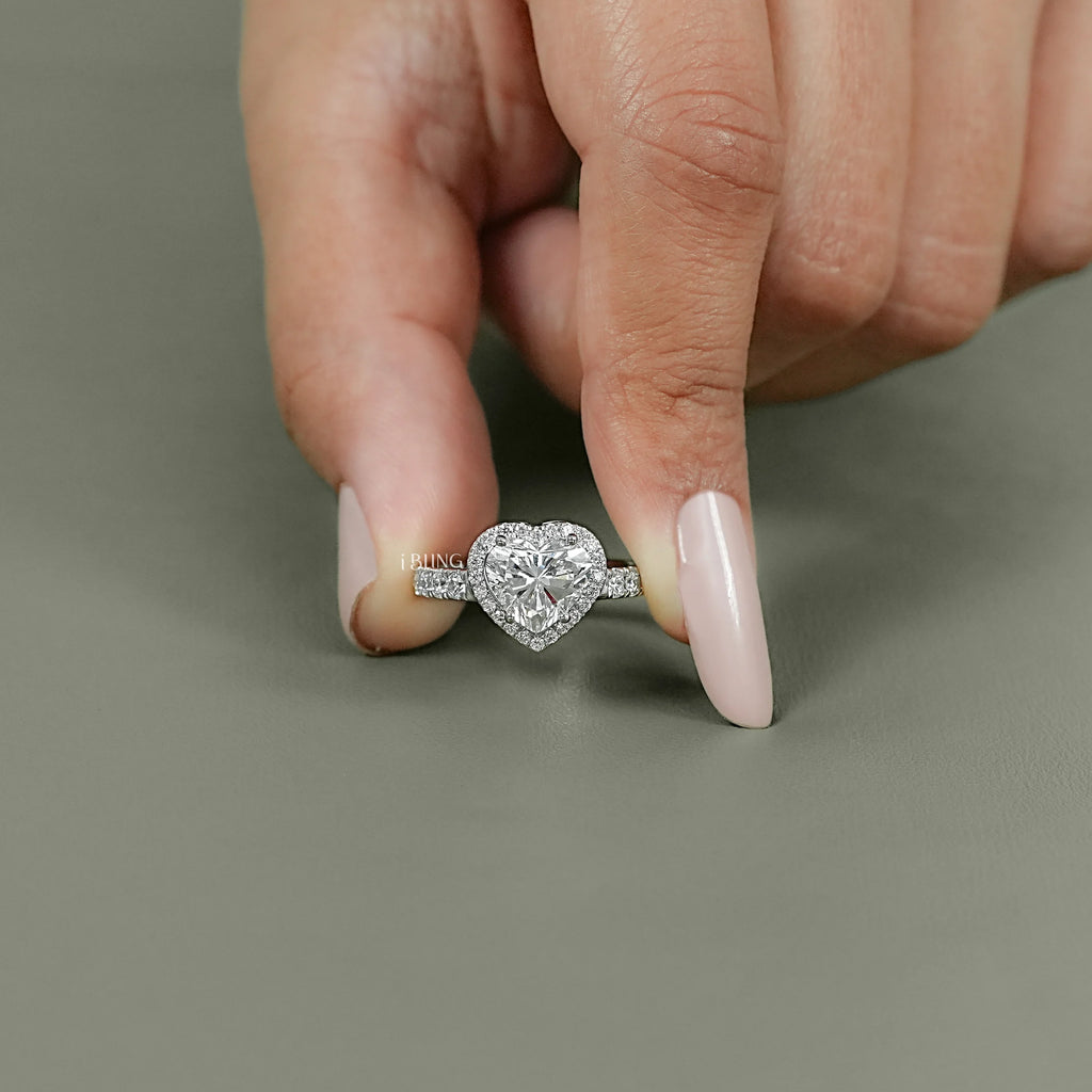 Heart Cut Halo Diamond Accent Engagement Ring