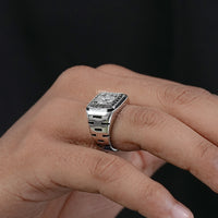 Black & White Halo Diamond Cluster Men's Ring