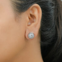 Round Rose Cut Diamond Halo Stud Earrings