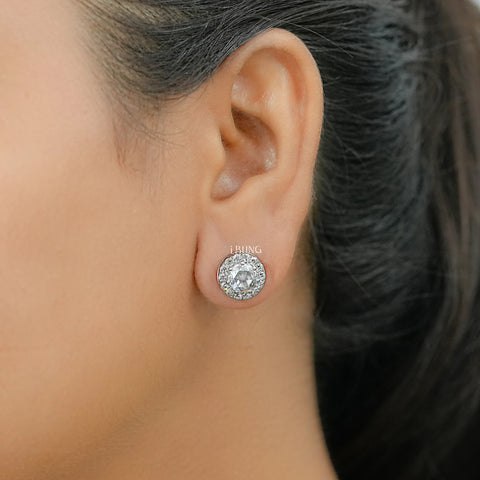 Round Rose Cut Diamond Halo Stud Earrings