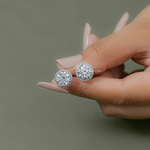 Round Cut Lab Diamond Halo Stud Earrings