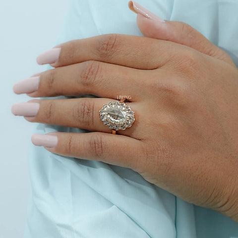 Rose Cut Oval Lab Diamond Halo Ring