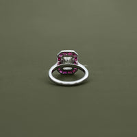 Ruby Tapered Baguette Halo Gemstone Engagement Ring