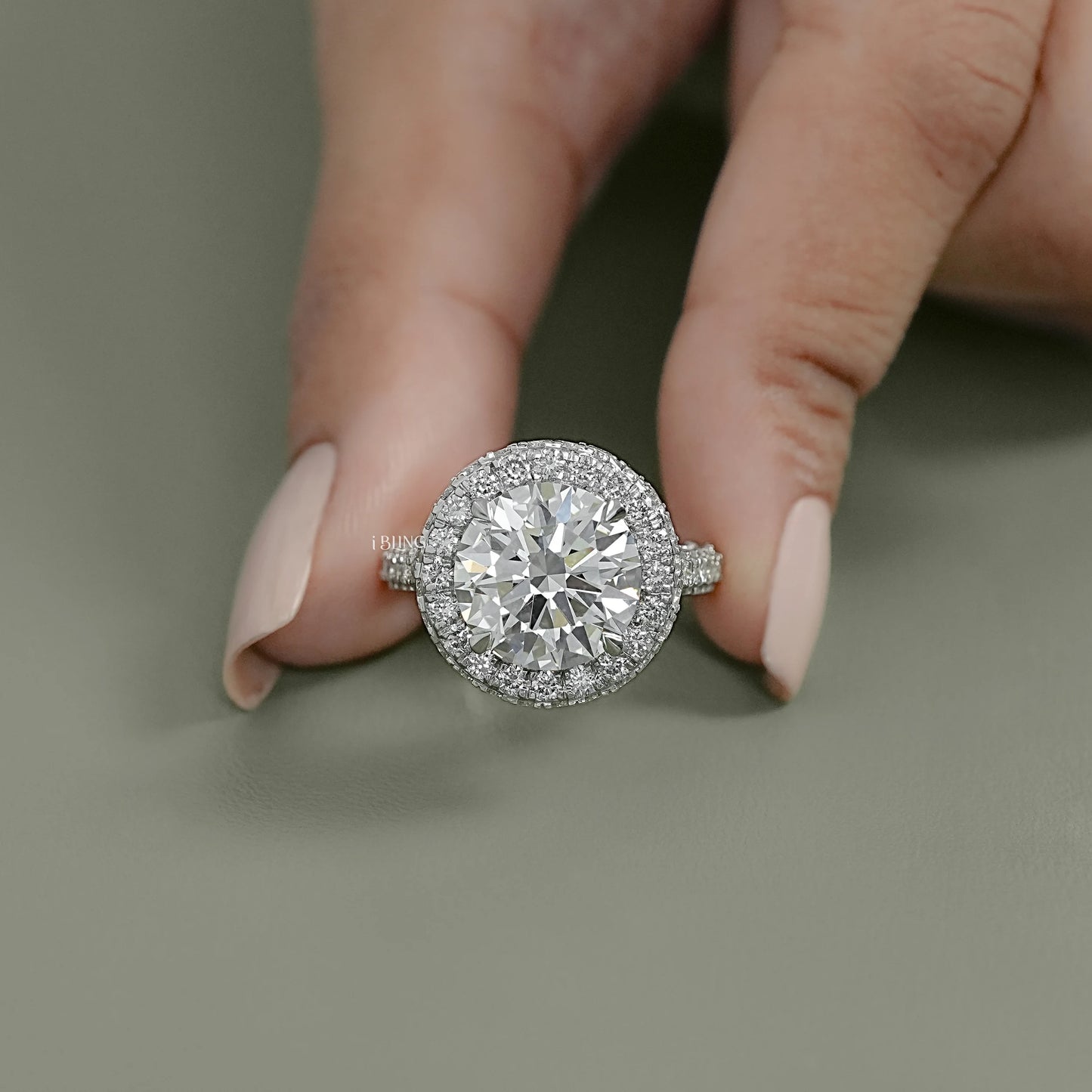 Double Halo Round Diamond Pave Set Ring Halo Ring