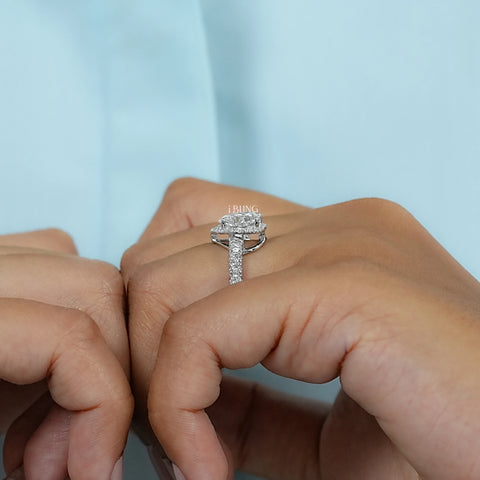 Heart Cut Halo Diamond Accent Engagement Ring