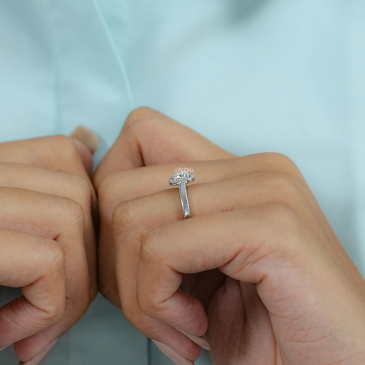 Round Cut Lab Diamond Solitaire Halo Engagement Ring
