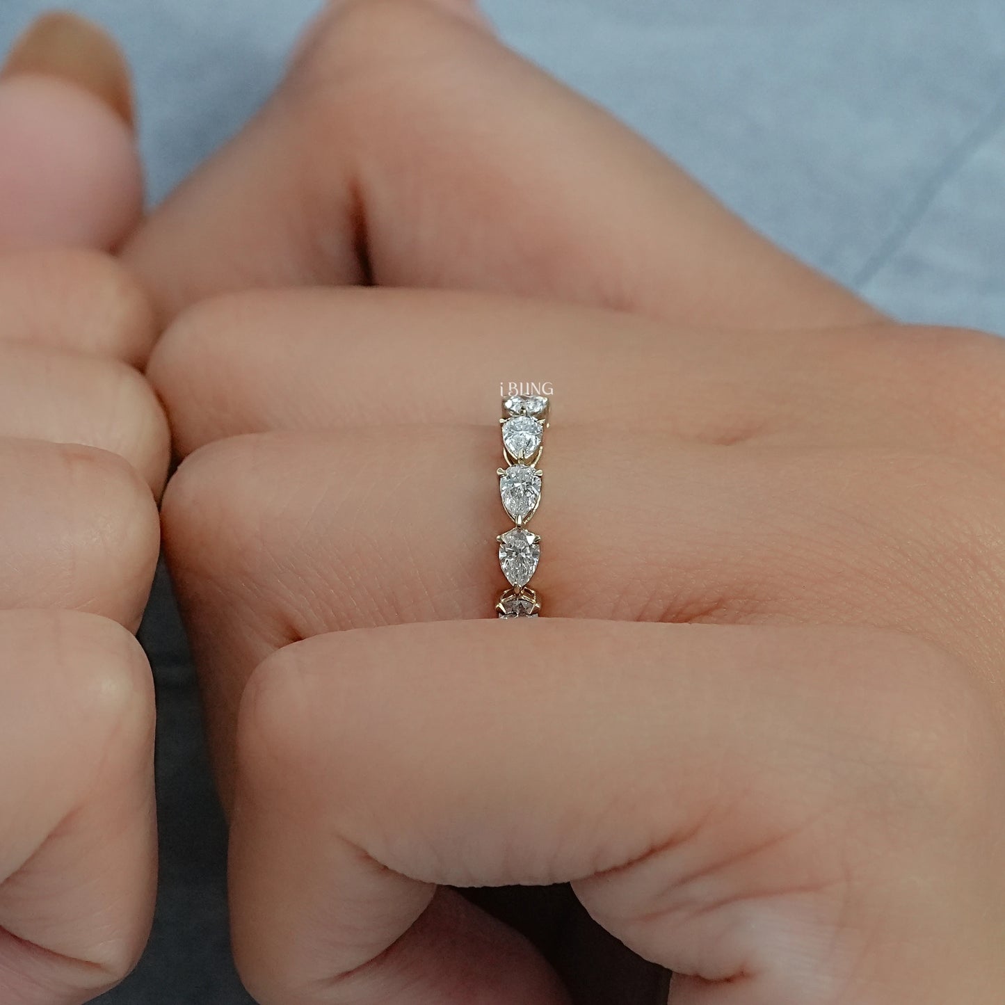 East West Set Pear Lab Diamond Engagement Band