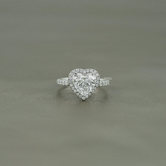Heart Cut Halo Diamond Accent Engagement Ring Solitaire Accent Ring