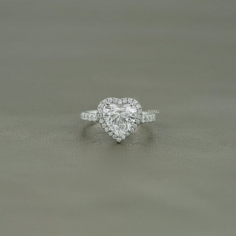 Heart Cut Halo Diamond Accent Engagement Ring