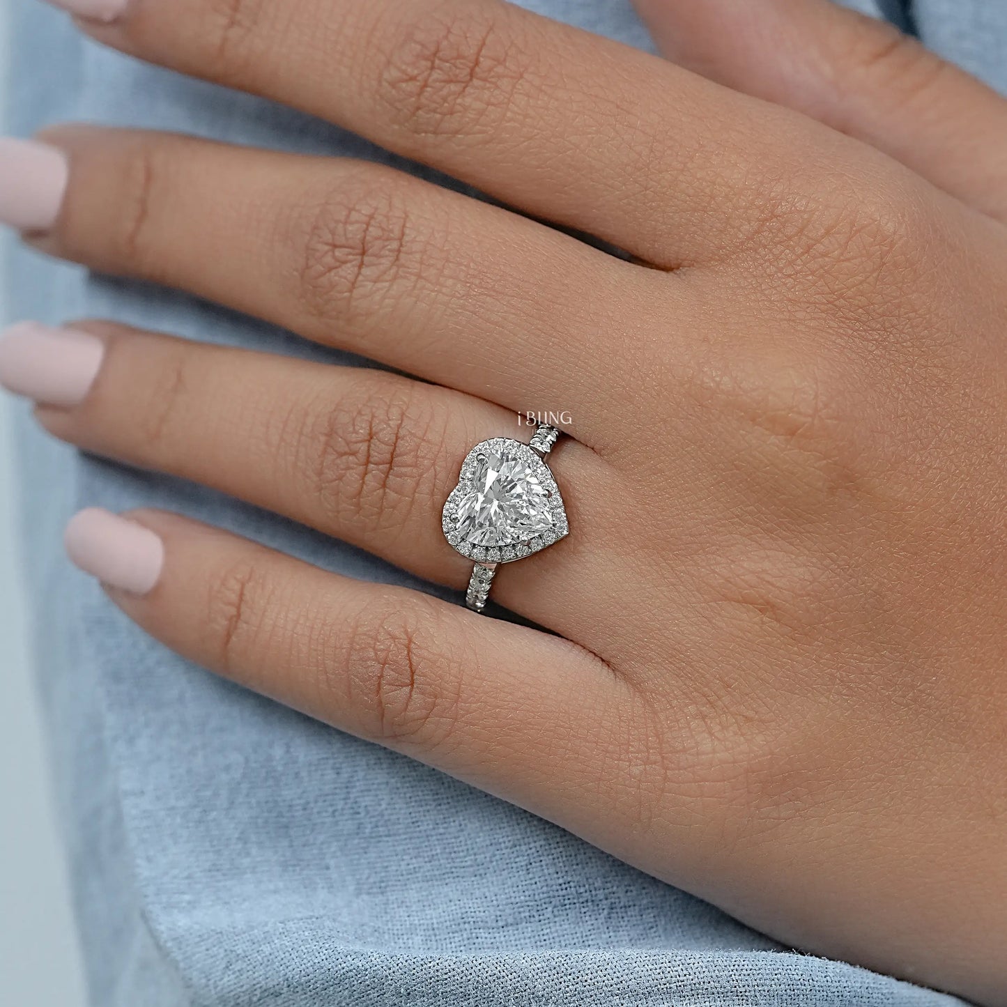 Heart Cut Halo Diamond Accent Engagement Ring