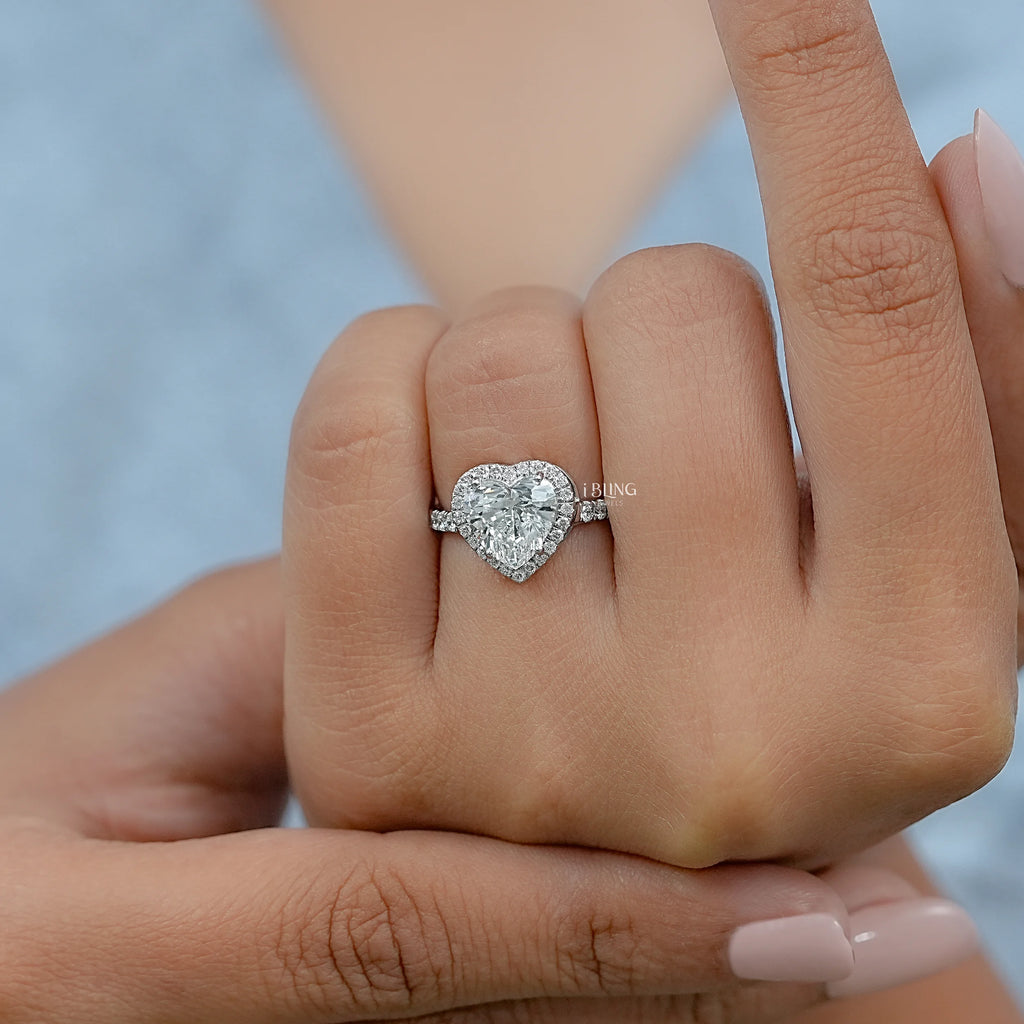 Heart Cut Halo Diamond Accent Engagement Ring