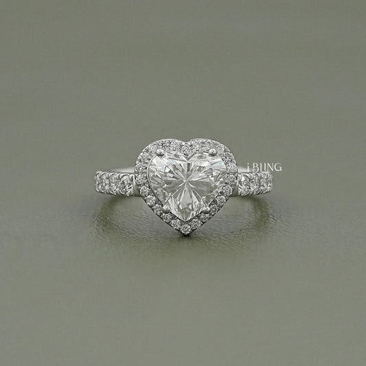 Heart Cut Halo Diamond Accent Engagement Ring Solitaire Ring