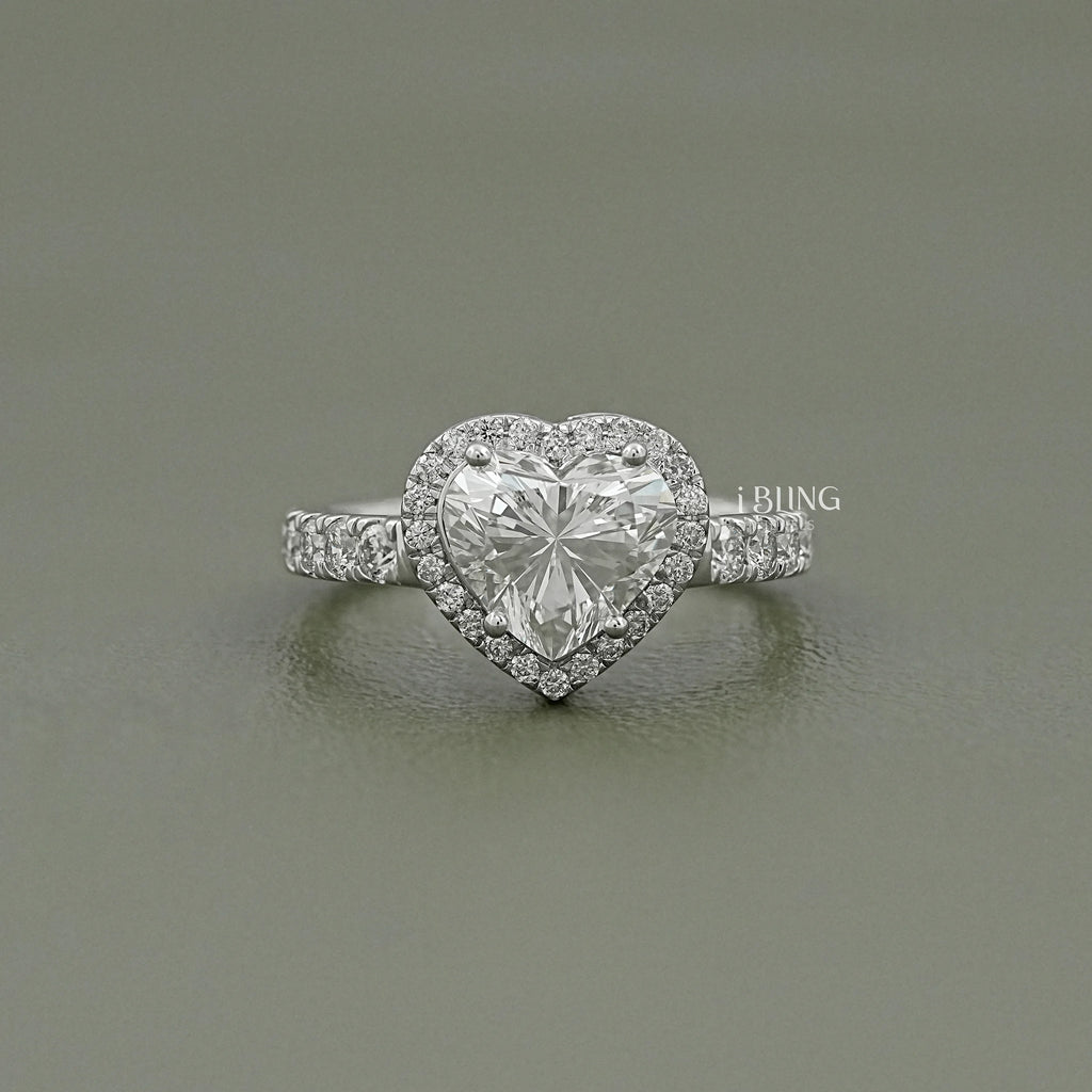Heart Cut Halo Diamond Accent Engagement Ring