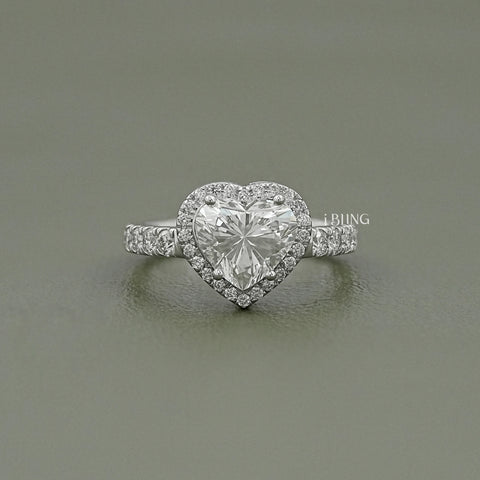 Heart Cut Halo Diamond Accent Engagement Ring