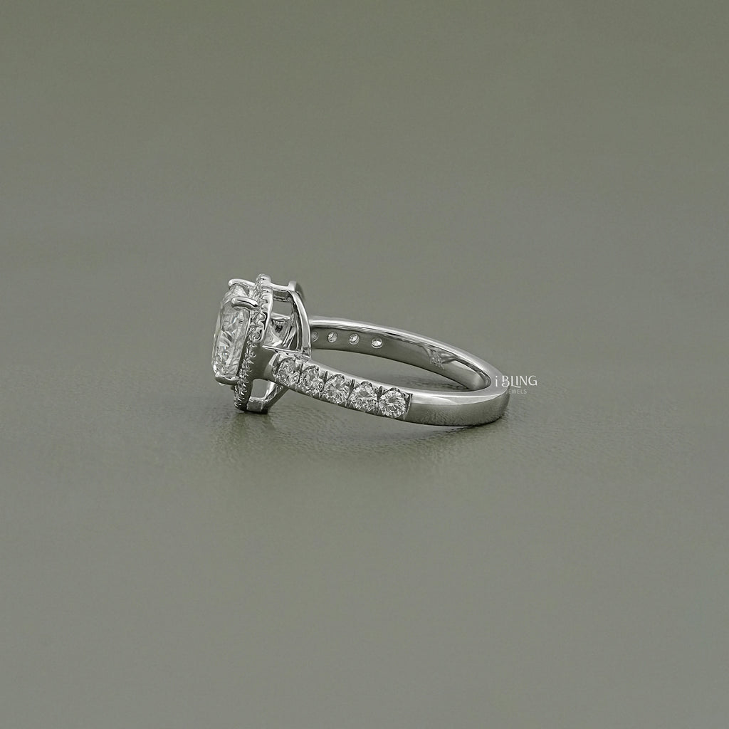 Heart Cut Halo Diamond Accent Engagement Ring