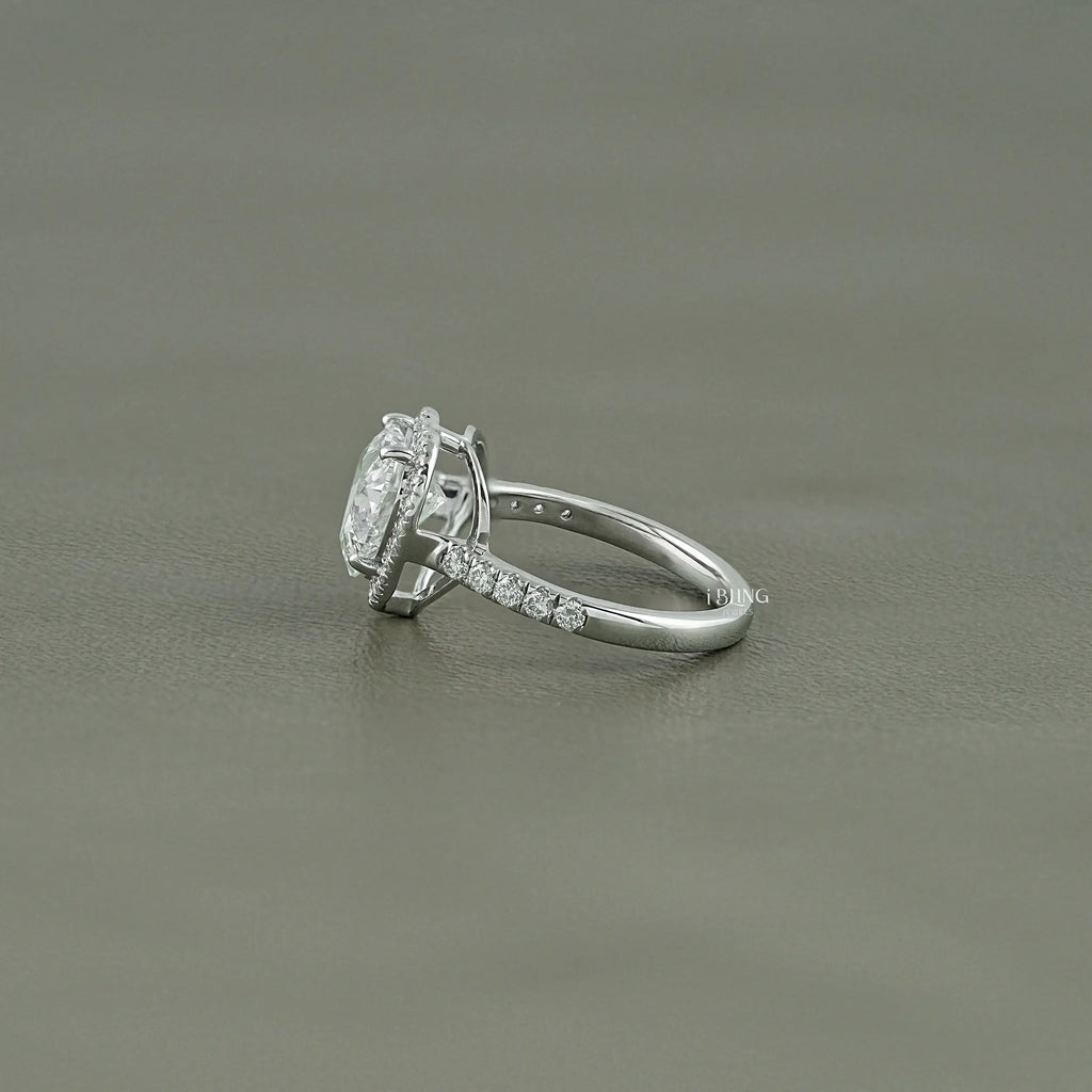 Heart Cut Halo Diamond Accent Engagement Ring