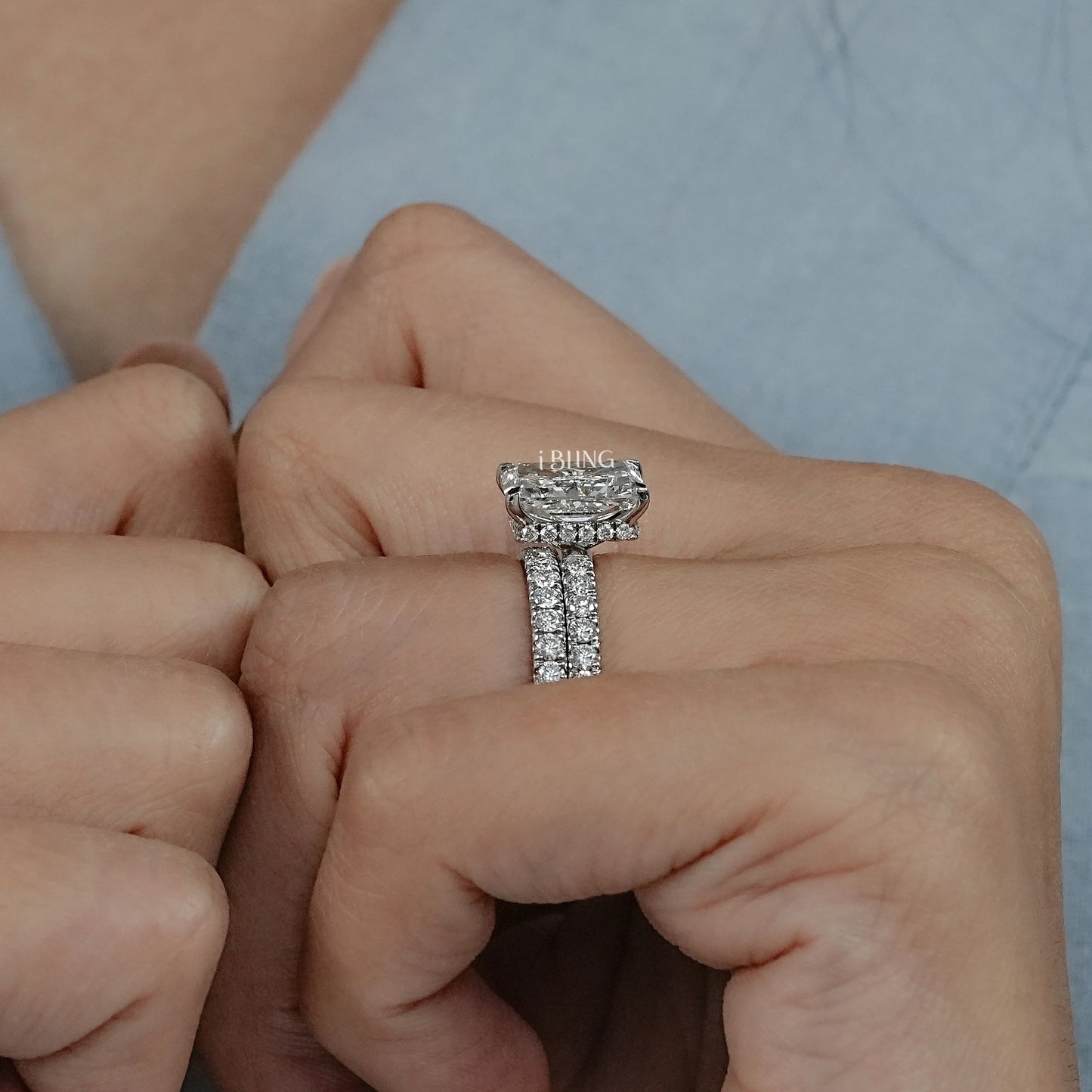 Radiant Cut Lab Grown Diamond Bridal Ring Set Bridal Ring Set
