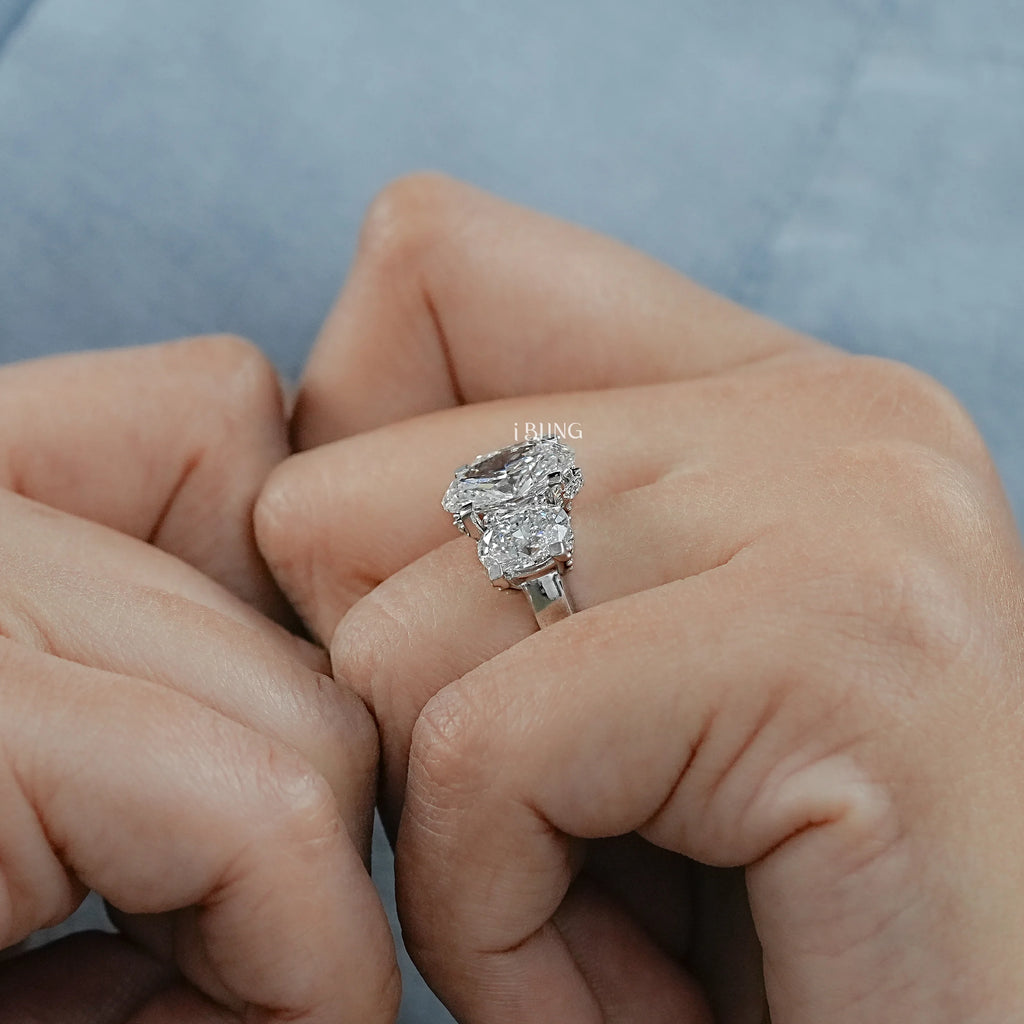 Three Stone Oval Cut Lab Diamond Engagement Ring
