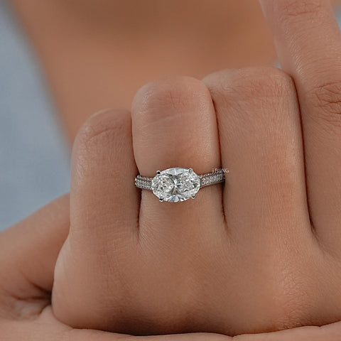 East-West Oval Cut Hidden Halo Pave Ring