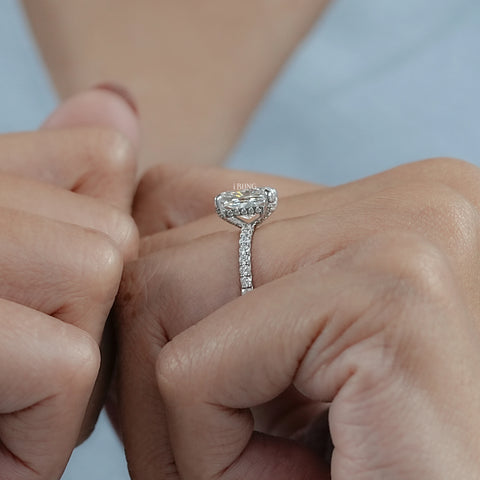 Cushion Cut Lab Diamond Solitaire Hidden Halo Ring