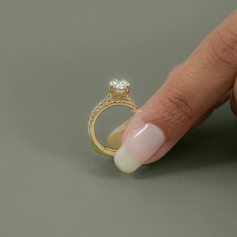 Oval Cut Lab Diamond Solitaire Accent Bridal Ring Set