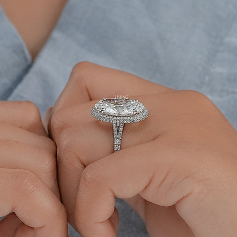 Oval Diamond Split Shank Hidden Halo Ring