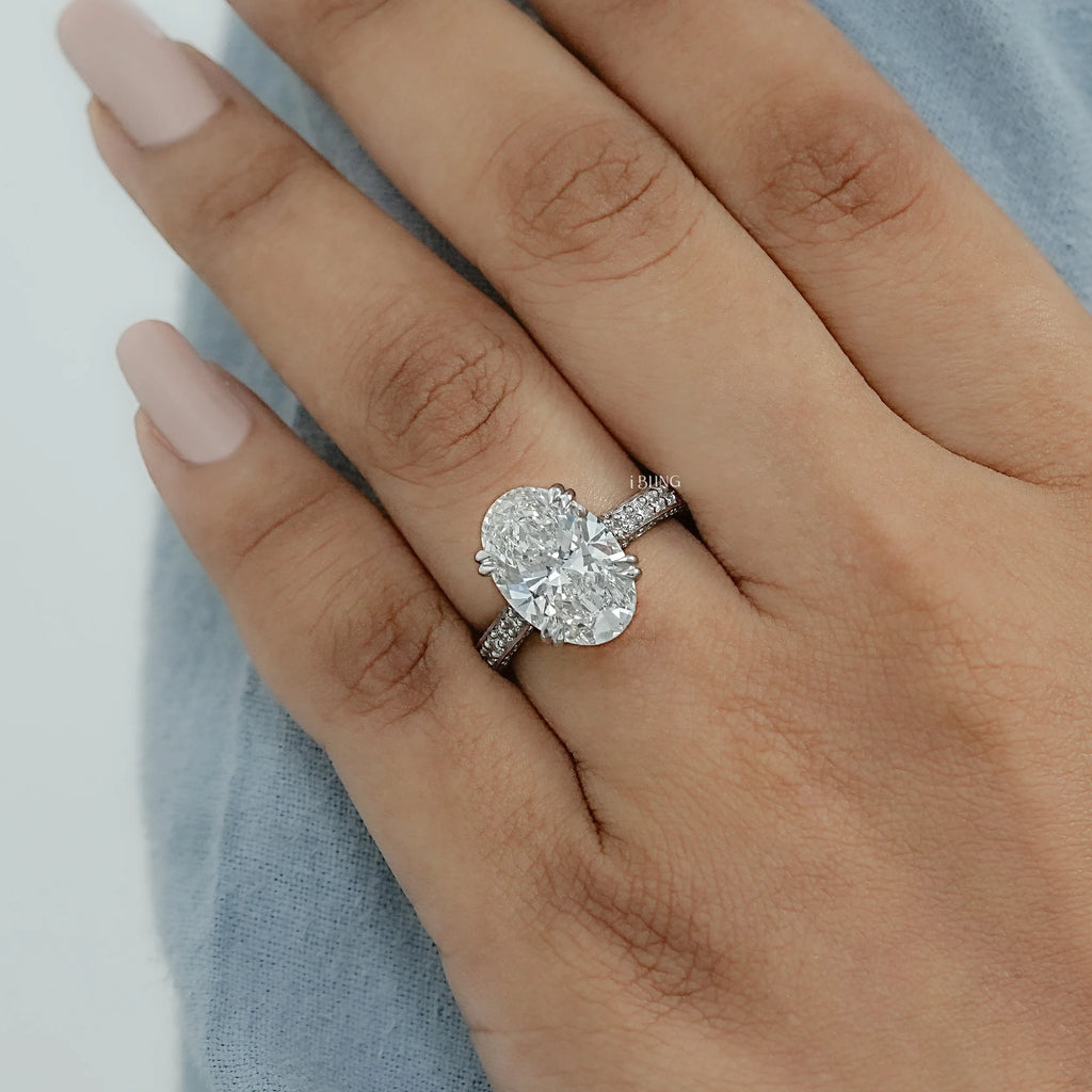 Oval Cut Hidden Halo Pavé Eternity Ring